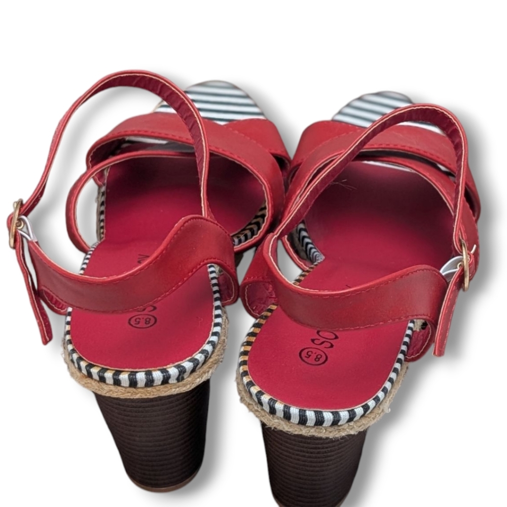 Sociology Women's Block-Heel Strappy Sandals Red Size 8.5 - Picture 7 of 13
